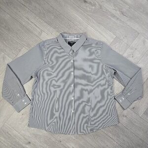 Liz Claiborne Women's PXXL Petite Gray Striped Wrinkle Free Career Blouse